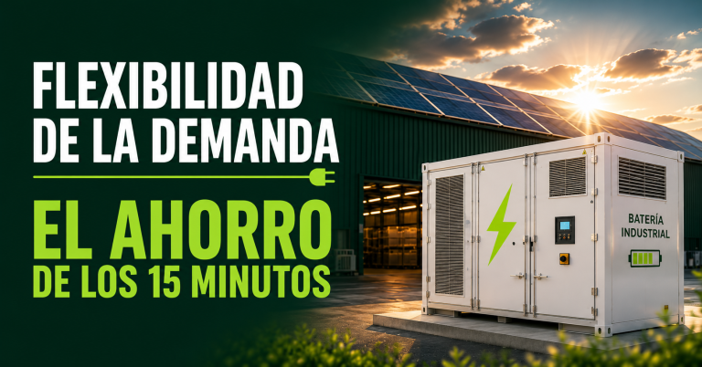 Flexibilidad de la demanda: batería industrial junto a una nave con placas solares