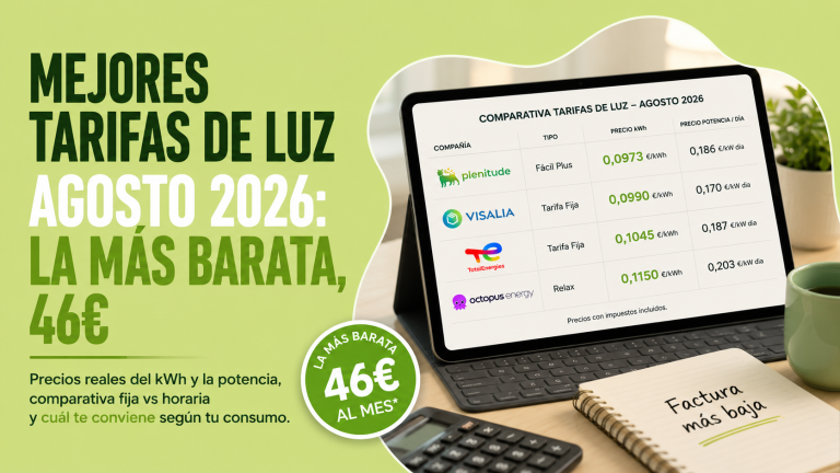 Mejores tarifas de luz agosto 2026: comparativa de precios del kWh