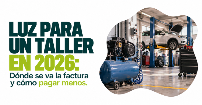 luz para un taller mecánico, compresor y elevador en funcionamiento